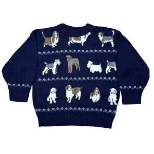 Vintage Kids Fast Breakers Christmas Blue Dog Pattern Crewneck Sweater Size S